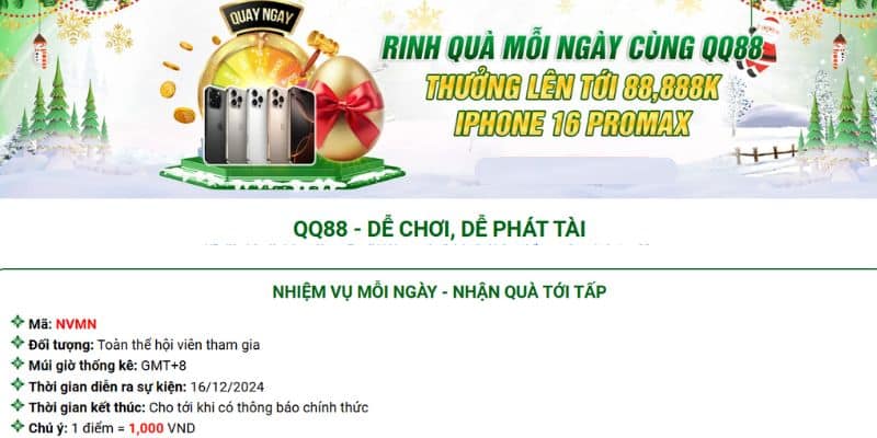 Khuyến mãi QQ88 - Rinh quà mỗi ngày lên đến 88,888K